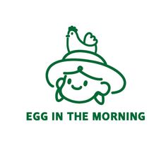 an egg in the morning logo with a woman's face wearing a green hat