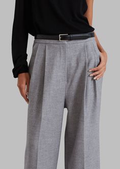 Stine Pintuck Pants - Grey Classic Wide-leg Pants With Pleated Waist, Timeless Semi-formal Wide Leg Bottoms, Timeless Wide-leg Office Pants, Semi-formal Wide-leg Dress Pants With Pockets, Modern Semi-formal Bottoms For Fall, Formal High Waist Pleated Wide Leg Pants, Tailored Wide Leg Pants With Belt Loops For Workwear, Semi-formal Wide-leg Pants With Pockets, Classic Office Bottoms With Concealed Placket