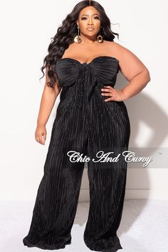 This item runs generously, we suggest ordering a size down Semi-stretch jumpsuit Strapless Pleated Wide legs Self tie closure 100% polyester Wash cold Inseam is 37 inches Model is wearing a 1X Stretch Jumpsuit, Pleated Jumpsuit, Chic And Curvy, Jumpsuit Black, Wide Legs, Queen Size Bedding, Black Jumpsuit, Final Sale, Jumpsuit Romper