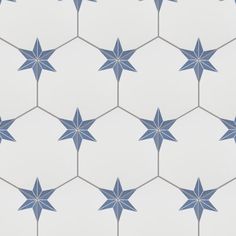 blue stars are arranged on white hexagonal tiles