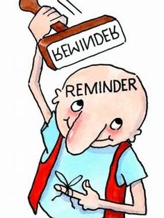 a cartoon drawing of a man holding up a hammer with the word reminder written on it