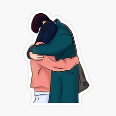 two people hugging each other while one person is wearing a hoodie and the other has a backpack on his back