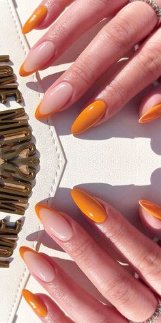 French Orange Tips Fake Nails Fall Press on Nails Medium Acrylic False Nails Autumn Nail Art Check more at https://mangadexx.com/french-orange-tips-fake-nails-fall-press-on-nails-medium-acrylic-false-nails-autumn-nail-art/ Fall Press On Nails, Orange Tips, French Orange, Autumn Nail Art, Orange Nail Art, Orange Nail Designs, Nails Autumn, Orange Nail, Nails Inspired