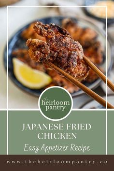 the japanese fried chicken easy appetizer recipe on a plate with chopsticks