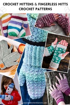 crochet mittens and fingerless mitts with pictures of them