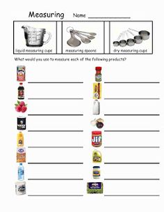 measuring cups and measuring spoons worksheet for students to practice measuring the measurements