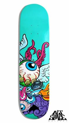 a skateboard with an image of a bird on it's back and wings