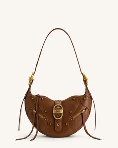 Tessa Crushed Shoulder Bag - Brown - JW PEI Croissant Pudding, Horn Bag, Jw Pei, Motorcycle Bag, Brown Purses, Pretty Bags, Bag Trends, Brown Bags, Chain Bags