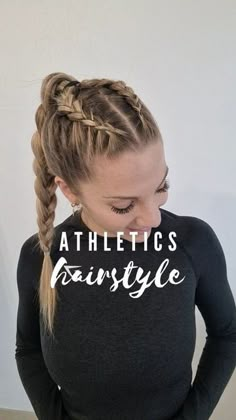 How To Braid Into Ponytail, 2 Braids Into 1 Ponytail, Braids That Go Into A Ponytail, Two French Braids Into One Braid, Braids For Sports Volleyball, Braids For Athletes, 2 Braid Into Ponytail, Ponytail With Braid In The Middle, 2 Braids In A Ponytail