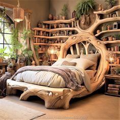 Stunning Wooden Bookshelf Magic: Elevate Your Bedroom 📚✨ Driftwood Art, Dream Rooms, Design Case, Rustic Furniture, Dream Home Design