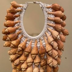 a necklace made out of shells on display