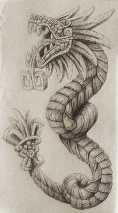 a pencil drawing of a dragon with an intricate design on it's back end