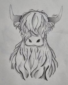 a drawing of a cow with horns on it's head