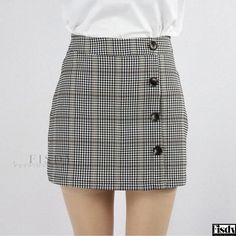 Fisdy - Stylish Checkered Pencil Skirt with High Waist and Hip-hugging Design - Elegant Decorative Button Closure - Enhances Leg Proportions - Sophisticated Skirt Checked Skirts, High Waist Pencil Skirt, Polka Dot Midi Skirt, Embellished Shorts, Check Skirt, Plaid Pencil Skirt, Skirt With Buttons, Fashion Illustration Dresses, High Waisted Pencil Skirt