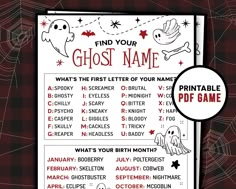 a printable halloween ghost name game for kids to play on the computer or tablet