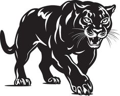 a black and white drawing of a panther