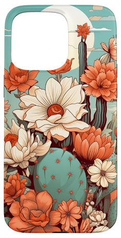 a phone case with flowers and cactus in the background