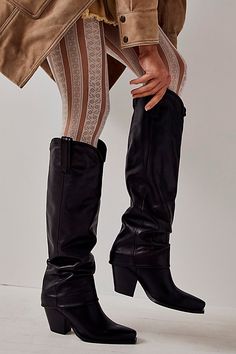 Saddle up with these sleek Western-inspired boots, featured in a tall style and slouchy design for an ultra-cool twist. **Features:** Tall style, pull-on design, Western-inspired silhouette, leather fabrication, pointed toe, slouchy ankle details, pull straps, block heel**Why We <3 It:** Wear these boots with some tights and a sleek mini for an ultra elevated look. Tall Tan Boots, Slouchy Ankle Boots, Free People Boots, Platform Chelsea Boots, Tall Brown Boots, Boho Boots, Black Boots Tall, White Boots, Comfy Fashion