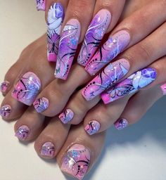 Curved Nails, Spring Acrylic Nails, Diva Nails, Acrylic Toe Nails, Classy Acrylic Nails, Dope Nail Designs, Exotic Nails