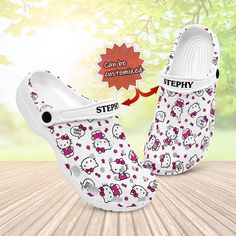 Personalized Clogs Hello Kitty Cartoon Clogs For Kids And Adults Cute White Clogs With Round Toe, Cute White Slip-on Clogs, Playful White Non-slip Clogs, Crocs Slippers, Kitty Cartoon, Hawaiian Shirt Women, Cute Pikachu, Hello Kitty Cartoon, Crocs Clogs