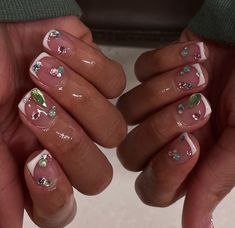 Nails With Lots Of Charms, Nail Vibes, Cute Nail Colors, Girly Acrylic, Hippie Nails, Girl Nails, Girly Acrylic Nails, Short Acrylic, Short Nail