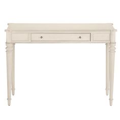 a white table with two drawers on one side and an open drawer on the other