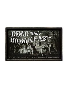 a sign that says dead and breakfast with an image of a house in the background