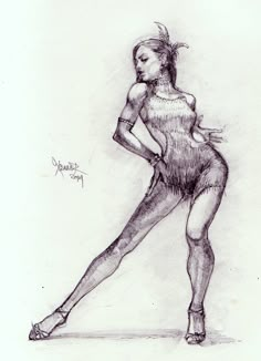 a pencil drawing of a woman in tights