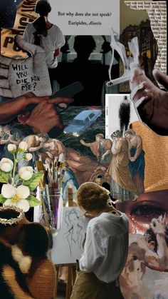 a collage of images with people and flowers