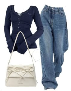 Long Sleeve Tee + High Rise Boyfriend Jeans + Leather Shoulder Bag | fairypeony High Rise Boyfriend Jeans, Outfit Inspo Casual, Trendy Summer Outfits, Cute Everyday Outfits, Really Cute Outfits, Casual Style Outfits, Teen Fashion Outfits, Look Cool, Cute Casual Outfits