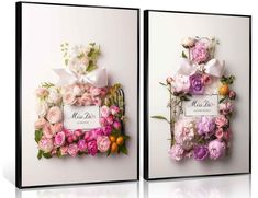 two framed pictures with flowers on them and the words mr and mrs written in white