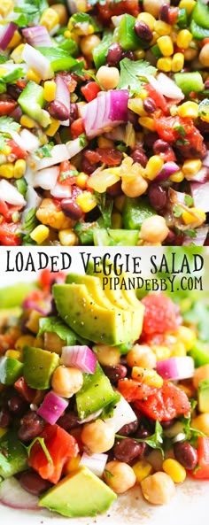 the salad is loaded with beans, avocado and cilantro