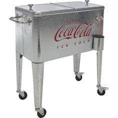 an ice chest with wheels and coca cola on it