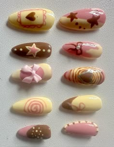 Neapolitan Nails Simple, Cute Nail Ideas Almond, Brown And Pink Nails Design, Nails Brown And Pink, Neapolitan Nails, Pink Brown Nails, Chocolate Nails Design, Japanese Nail Art Kawaii, Brown And Pink Nails