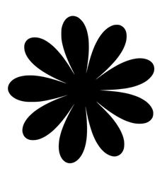 a black and white flower icon with four petals on the center, viewed from above