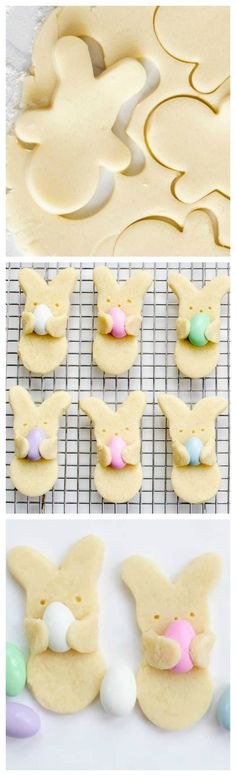 an image of some cookies with bunny ears on them and eggs in the shape of bunnies