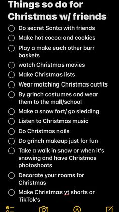 a christmas list with the words things to do for christmas