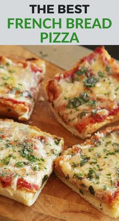 the best french bread pizza is cut into four pieces and served on a cutting board