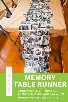 an image of a table runner with pictures on it and the words memory table runner