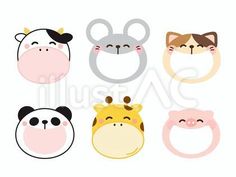 six different animal masks with noses and nose shapes on white background stock photo, royalty illustration