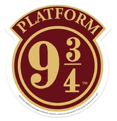 a round sticker with the number nine on it that says platform 9 3 / 4