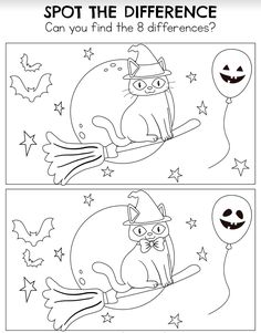 halloween coloring pages with an image of a cat and balloons