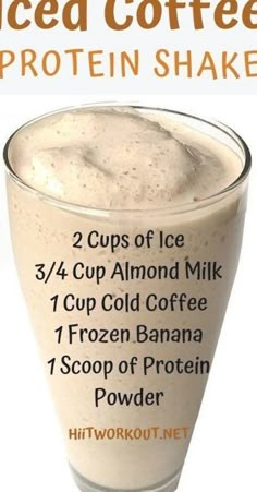 a poster advertising iced coffee protein shakers with information about the ingredients and how to use them