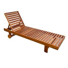 a wooden chaise lounger with wheels on the top and bottom, sitting in front of a white background