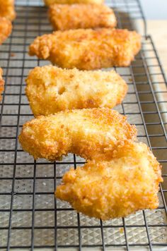 fried chicken nuggets cooling on a wire rack