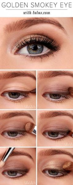 Gold Eyeshadow Hooded Eyes, Smokey Eyeshadow Tutorial, Basic Eye Makeup, Smokey Eyes Tutorial, Simple Eyeshadow Tutorial, Glamorous Wedding Makeup, Eyeliner Tutorials, 2018 Makeup