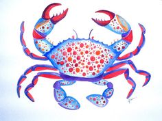 a drawing of a blue crab with red legs