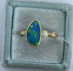 Luxury Yellow Gold Opal Ring With Bezel Setting, Luxury Opal Ring With Bezel Setting For Anniversary, Unique Opal Ring With Bezel Setting For Anniversary, Dainty Opal Ring, Yellow Gold Opal Ring, Gold Opal Ring, Opal And Diamond Ring, Opal Jewellery, Opal Diamond Ring