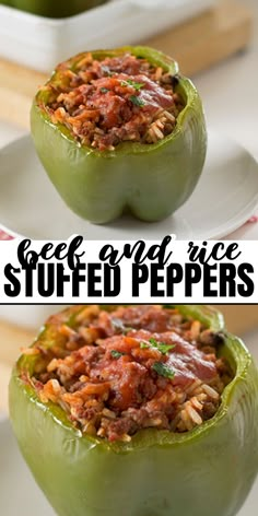 stuffed peppers with rice and meat in them