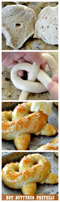 the process of making pretzels is shown here